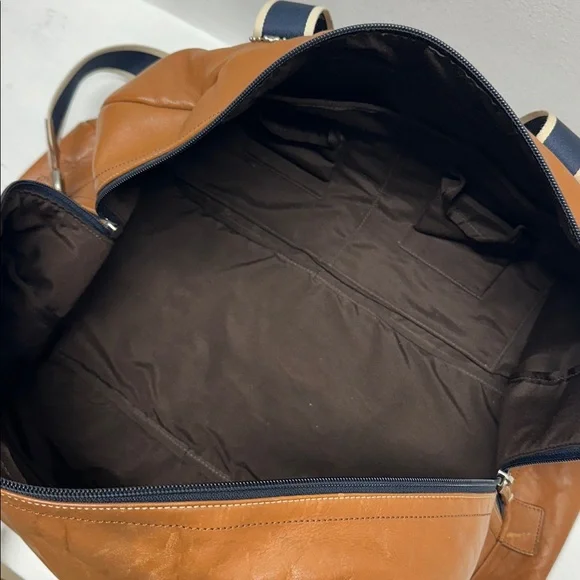 Coach Boston Bag Heritage Duffle Striped Travel 2 Way Shoulder Strap Navy Brown - Picture 13 of 16